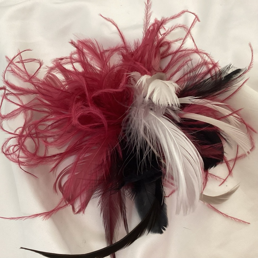 Raspberry pink & white gray black ostrich Feather Fascinator Hair Clip Victorian